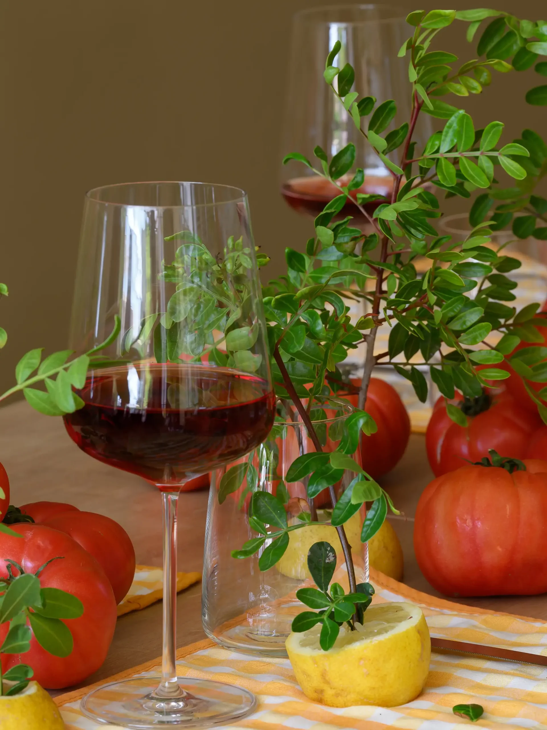 PSC-Vilalara-67 · Permanent State of Creation Red wine glass and tomatoes at Trattoria Pantaleone