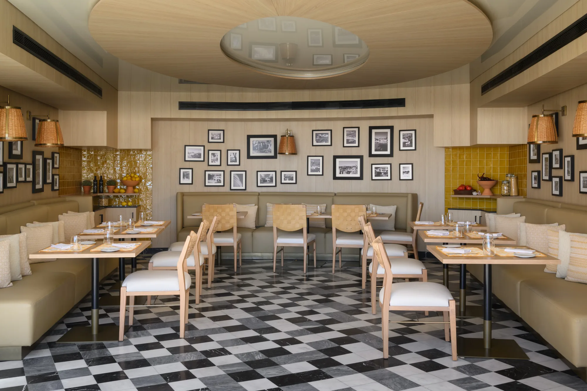 PSC-Trattoria-p50-0 · Permanent State of Creation Dining room, checkerboard floor at Trattoria Pantaleone