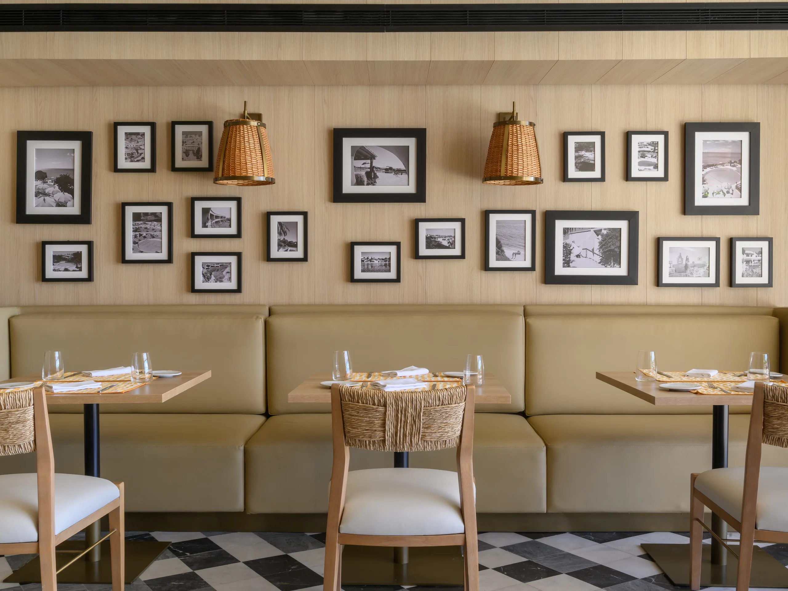 PSC-Vilalara-69-v2 · Permanent State of Creation Banquette with photo wall at Trattoria Pantaleone
